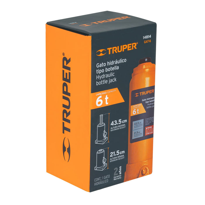 Gato hidráulico de botella de 6 Ton, Truper 14814 GAT-6