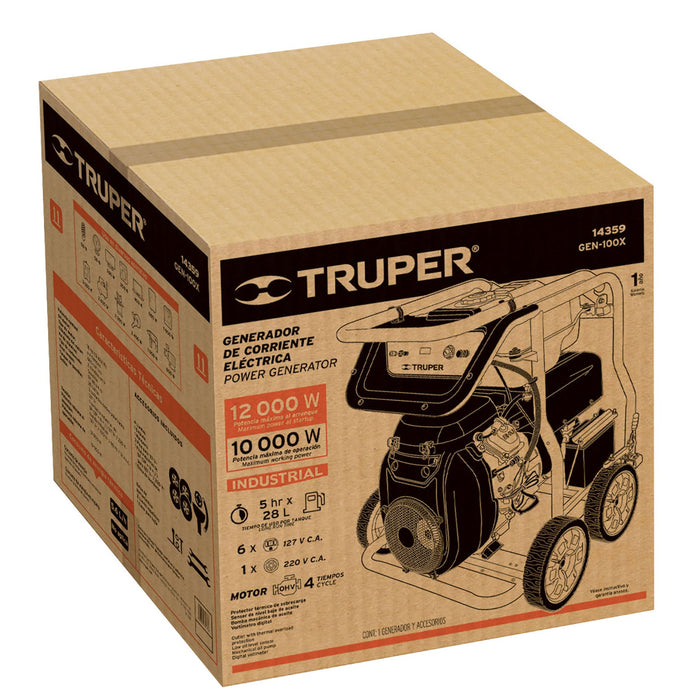 Generador portátil 10 kW motor a gasolina, Truper 14359 GEN-100X