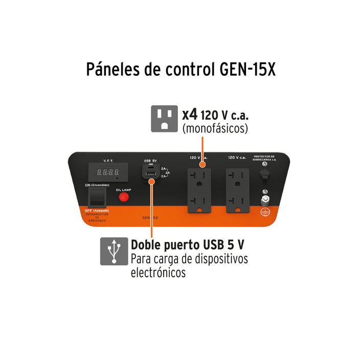 Generador portátil 1.5 kW motor a gasolina, Truper 15341 GEN-15X