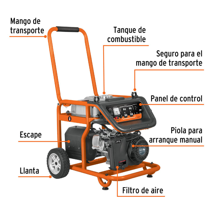 Generador portátil 2.5 kW motor a gasolina, Truper 15342 GEN-25X