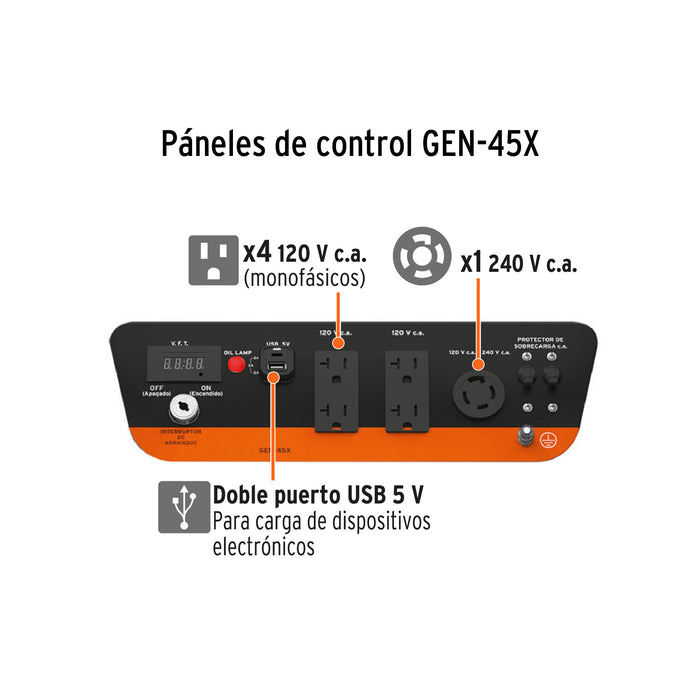 Generador portátil 4.5 kW motor a gasolina, Truper 15343 GEN-45X