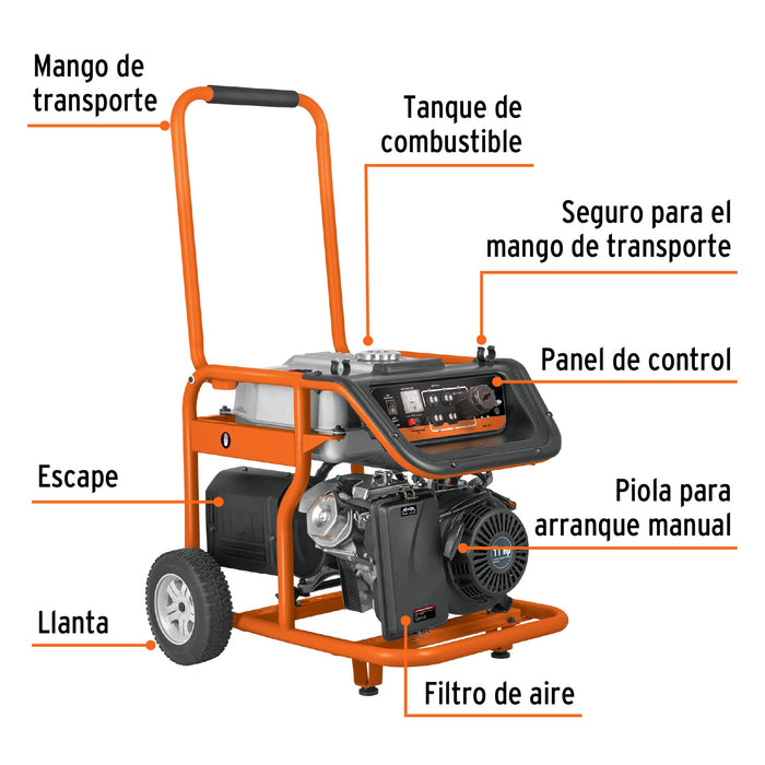 Generador portátil 4.5 kW motor a gasolina, Truper 15343 GEN-45X