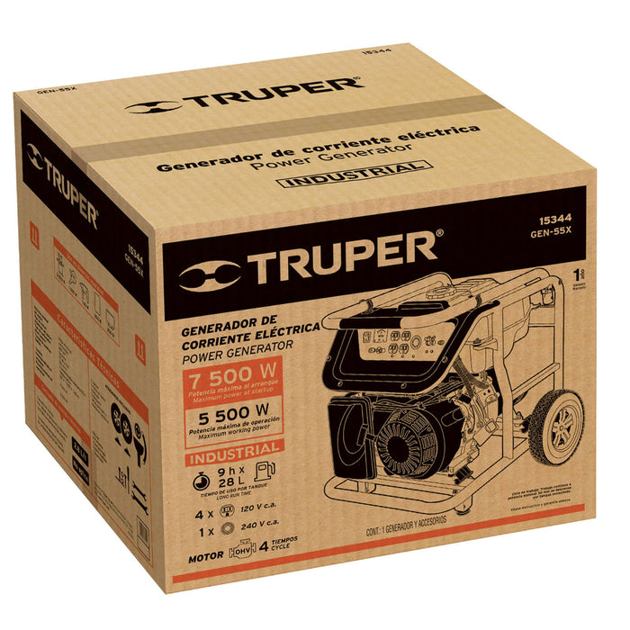 Generador portátil 5.5 kW motor a gasolina, Truper 15344 GEN-55X