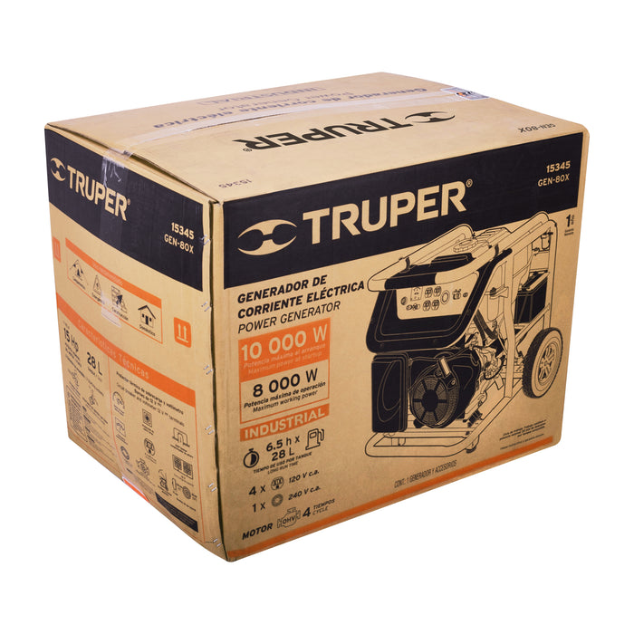 Generador portátil 8 kW motor a gasolina, Truper 15345 GEN-80X