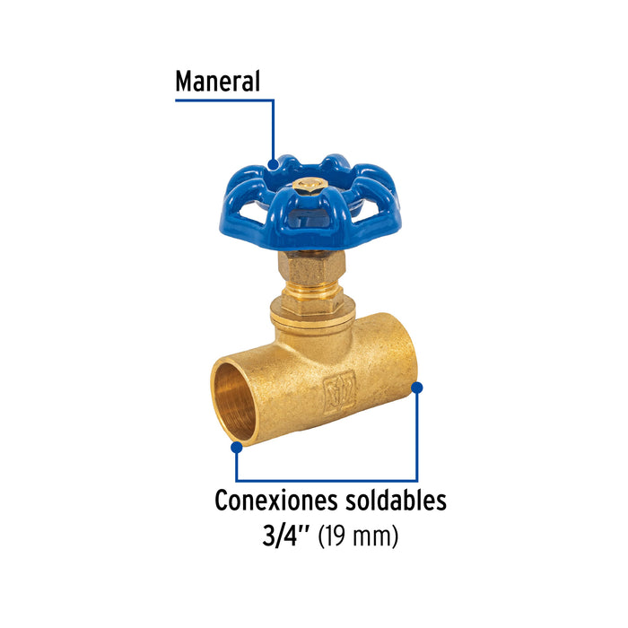 Válvula de globo de latón, soldable de 3/4', Foset 49041