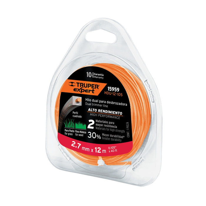 Rollo de hilo dual para desbrozadora, 2.7 mm x 12m, Expert 15959 HDU-12-105