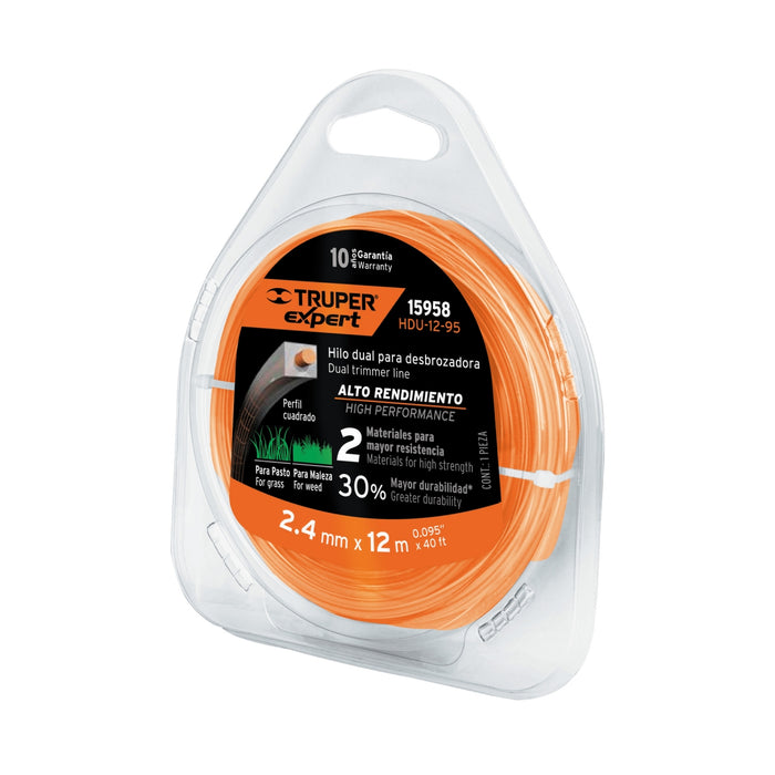 Rollo de hilo dual para desbrozadora, 2.4 mm x 12m, Expert 15958 HDU-12-95