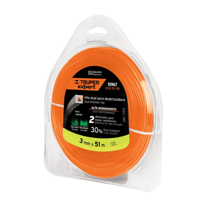 Rollo de hilo dual para desbrozadora, 3 mm x 51 m, Expert 15967 HDU-51-118