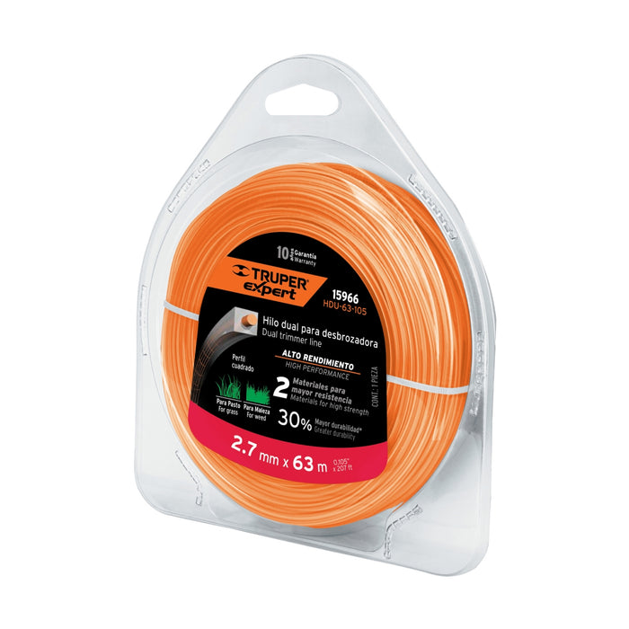 Rollo de hilo dual para desbrozadora, 2.7 mm x 63m, Expert 15966 HDU-63-105