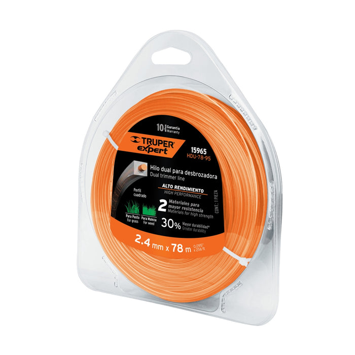 Rollo de hilo dual para desbrozadora, 2.4 mm x 78m, Expert 15965 HDU-78-95