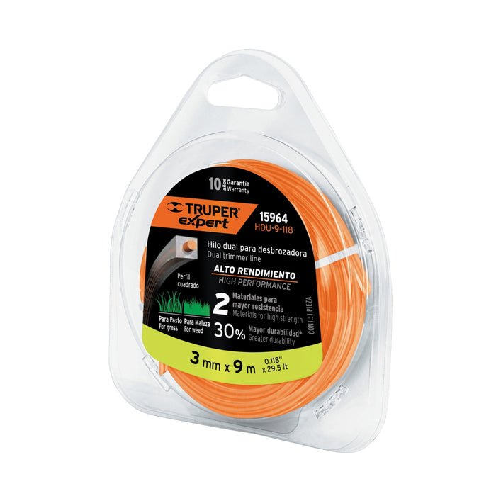 Rollo de hilo dual para desbrozadora, 3 mm x 9 m, Expert 15964 HDU-9-118