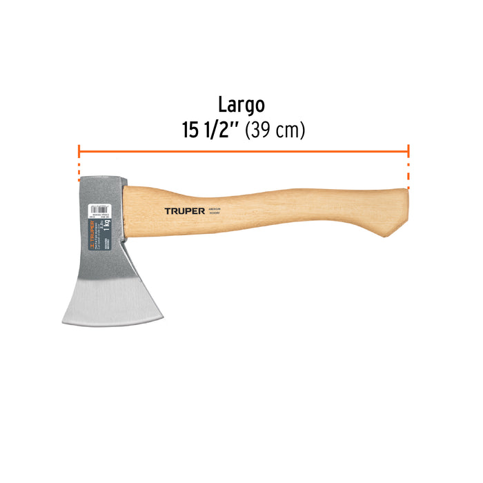 Hacha europea, 800 g, mango hickory 15', Truper 100494 HE-800