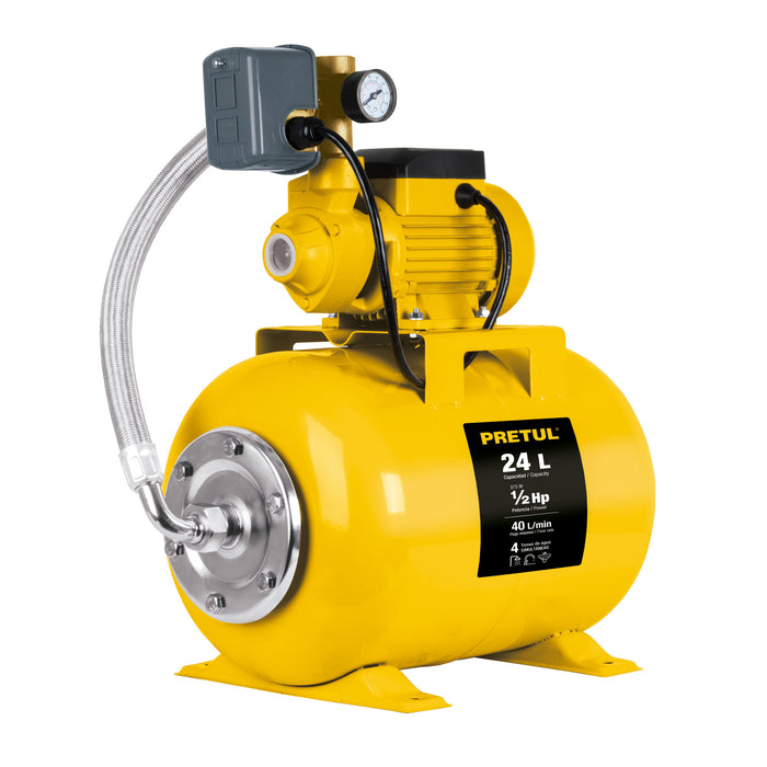 Equipo hidroneumático 24L, bomba periférica 1/2 HP, Pretul Código: 20183