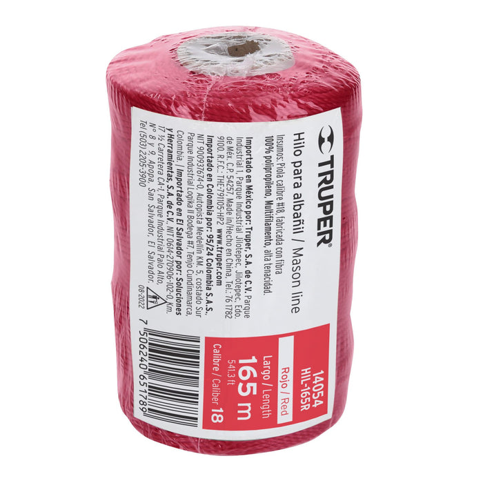 Carrete con 165 m de hilo para albañil rojo, Truper 14054 HIL-165R