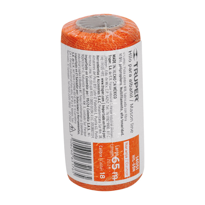 Carrete con 65 m de hilo para albañil naranja, Truper 14051 HIL-65N