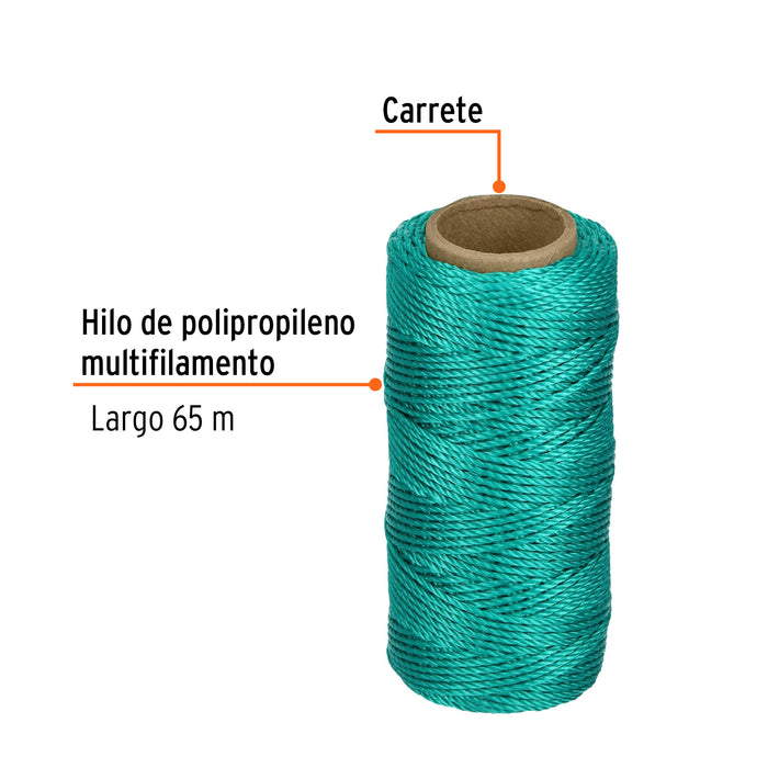 Carrete con 65 m de hilo para albañil verde, Truper 14049 HIL-65V