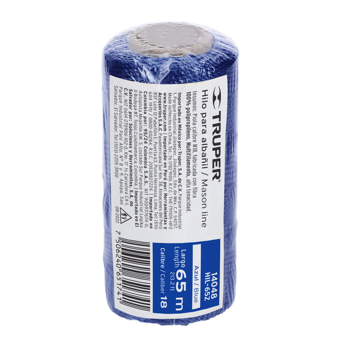 Carrete con 65 m de hilo para albañil azul, Truper 14048 HIL-65Z