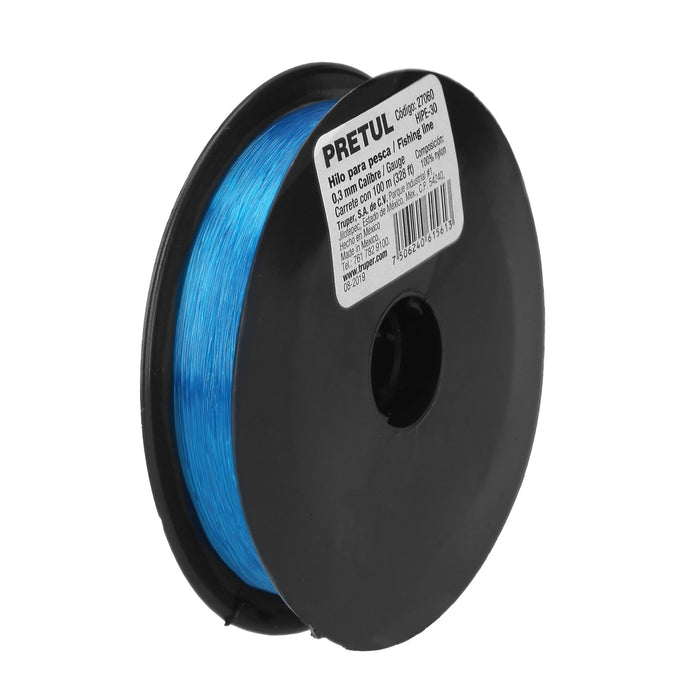 Carrete con 100 m de hilo para pesca azul calibre 0.30 mm 27060 HIPE-30