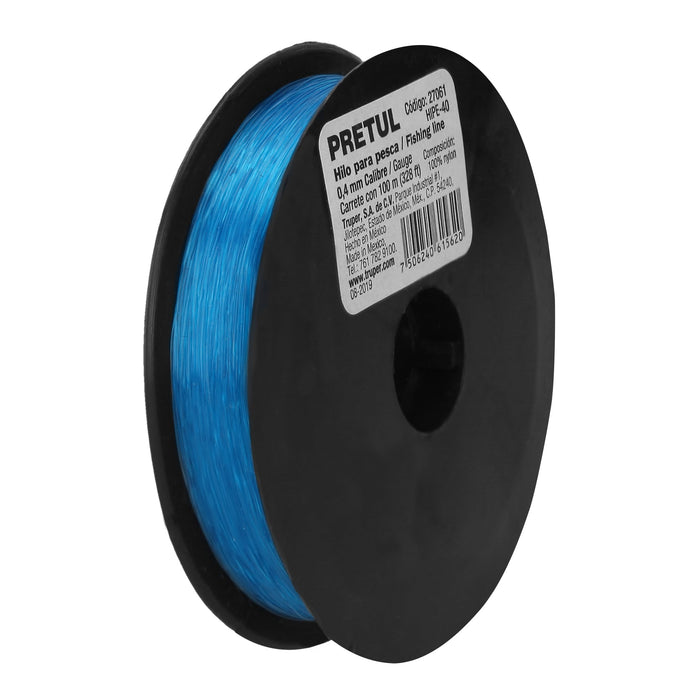 Carrete con 100 m de hilo para pesca azul calibre 0.40 mm 27061 HIPE-40