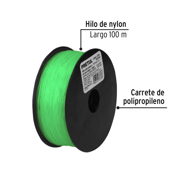 Carrete con 100 m de hilo para pesca verde calibre 0.60 mm 22061 HIPE-60V