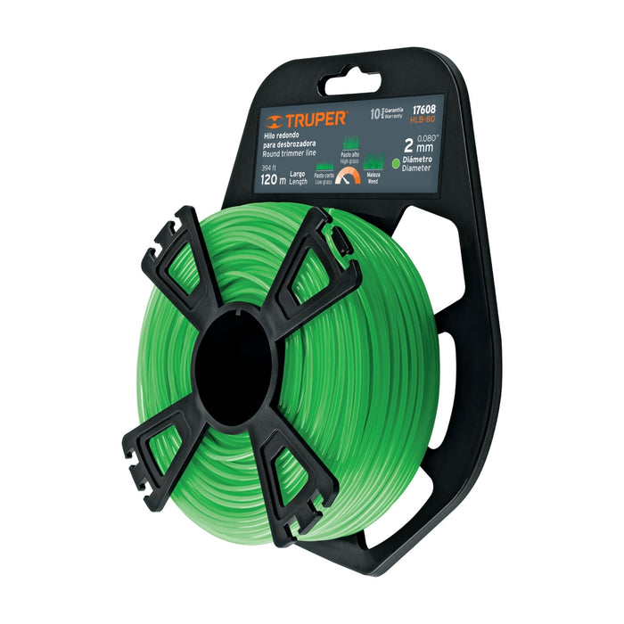 Rollo de hilo para desbrozadora, 2 mm x 120 m, Truper 17608 HLB-80