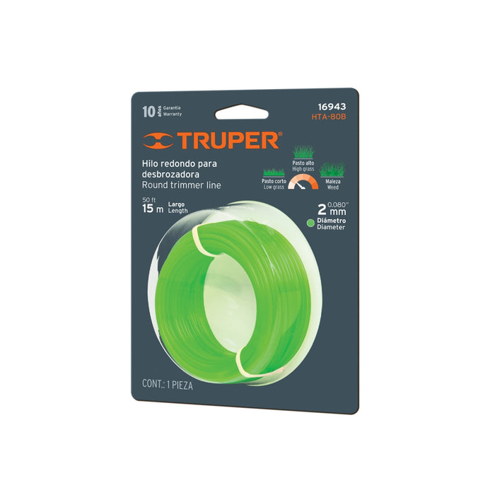 Rollo de hilo para desbrozadora, 2 mm x 15 m, Truper 16943 HTA-80B