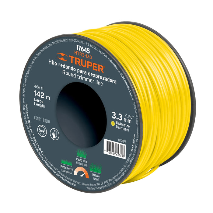 Carrete de hilo para desbrozadora, 3.3 mm x 142 m, Truper 17645 HTR3-130