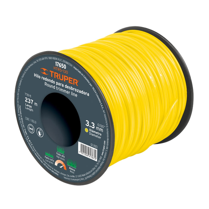 Carrete de hilo para desbrozadora, 3.3 mm x 237 m, Truper 17650 HTR5-130