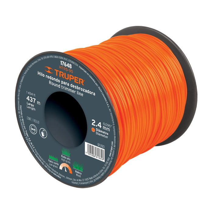 Carrete de hilo para desbrozadora, 2.4 mm x 437 m, Truper 17648 HTR5-95