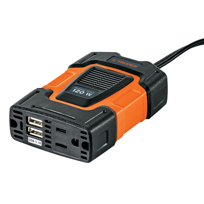 Inversor de corriente de 120 W con puertos USB, Truper 10447 INCO-100