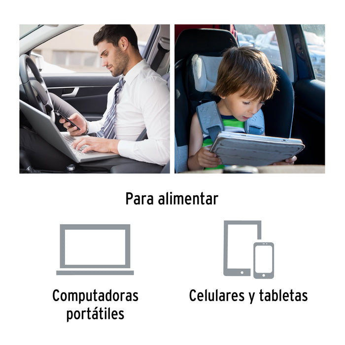 Inversor de corriente de 120 W con puertos USB, Truper 10447 INCO-100