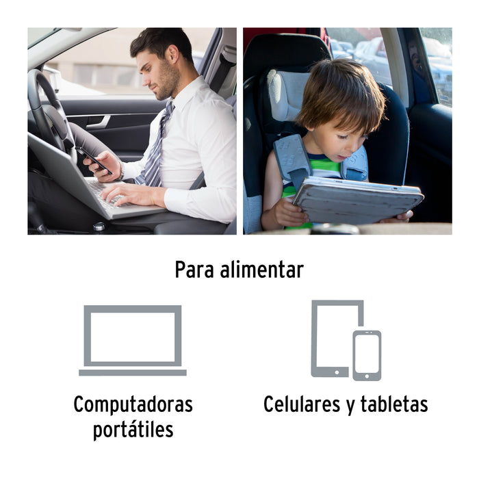 Inversor de corriente 120 W tipo vaso, 2 puertos USB, Truper 15725 INCO-120