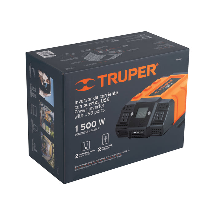 Inversor de corriente de 1500 W con puertos USB, Truper 10492 INCO-1500