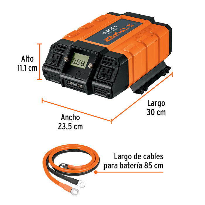 Inversor de corriente de 1500 W con puertos USB, Truper 10492 INCO-1500