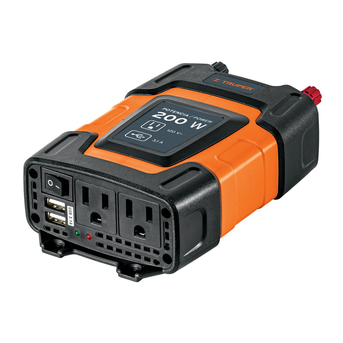Inversor de corriente de 200 W con puertos USB, Truper 10448 INCO-200
