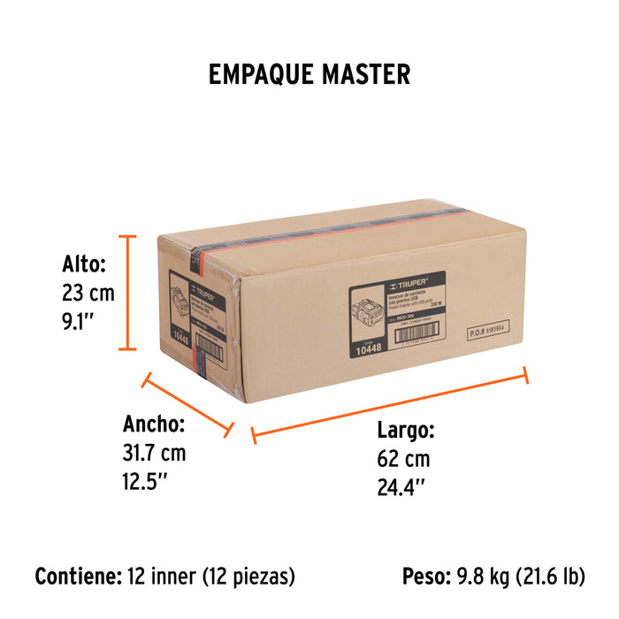 Inversor de corriente de 200 W con puertos USB, Truper 10448 INCO-200