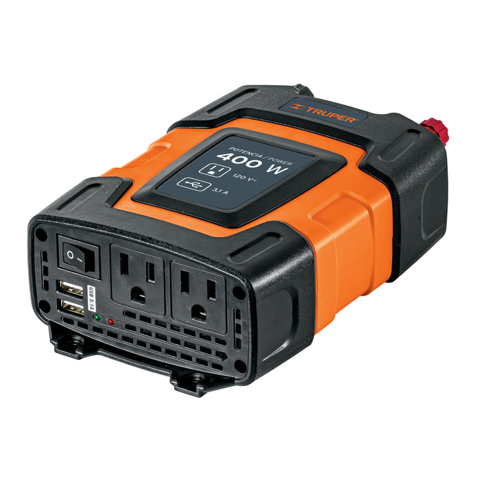 Inversor de corriente de 400 W con puertos USB, Truper 10449 INCO-400