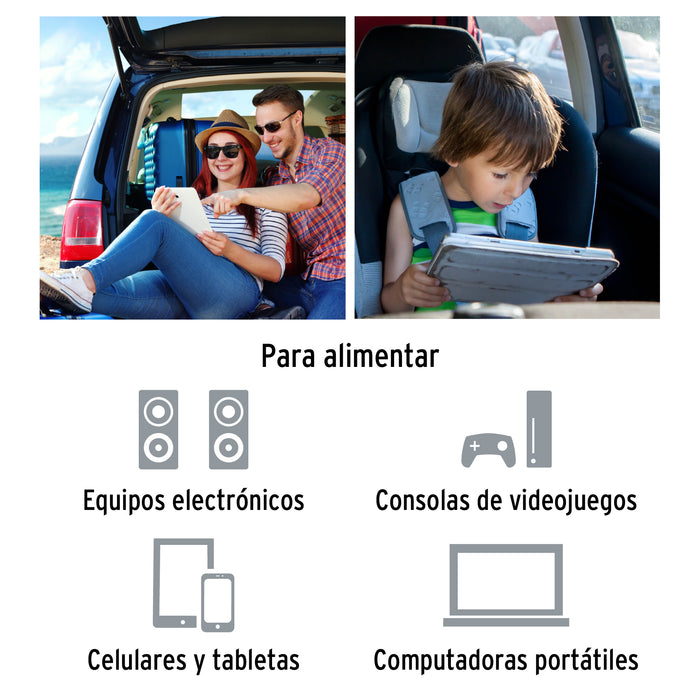 Inversor de corriente de 400 W con puertos USB, Truper 10449 INCO-400