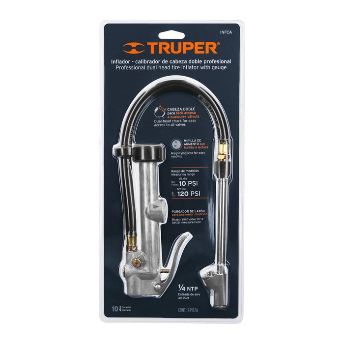 Inflador calibrador de cabeza doble, profesional,1/4' NPT 19028 INFCA