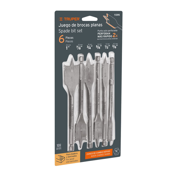 Juego de brocas planas de manita, 6 piezas, Truper 11395 J-BPT-6