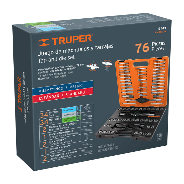 Juego de 76 piezas de machuelos y tarrajas, Truper 12443 J-MATA-76