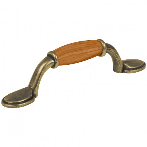 Jaladera metálica de 76mm latón antiguo, inserto tipo madera 43831 JAL-0631