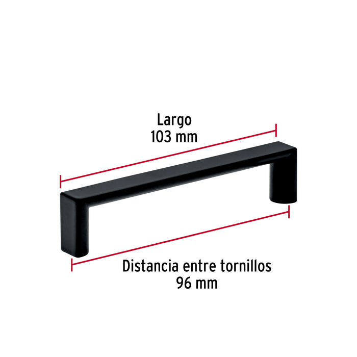Jaladera de 96mm estilo 'Andamio' acabado negro, Hermex 45639