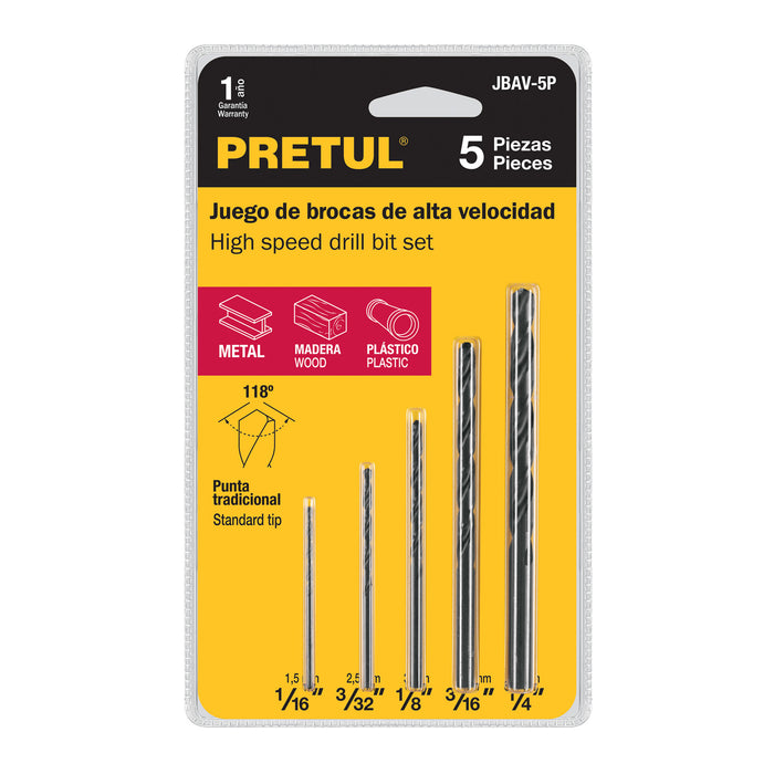 Juego de 5 brocas HSS para metal, Pretul 20703 JBAV-5P