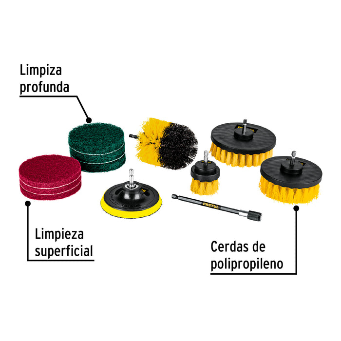 Juego 12 accesorios de limpieza y asentado p/taladro, Pretul 27191 JCE-12P
