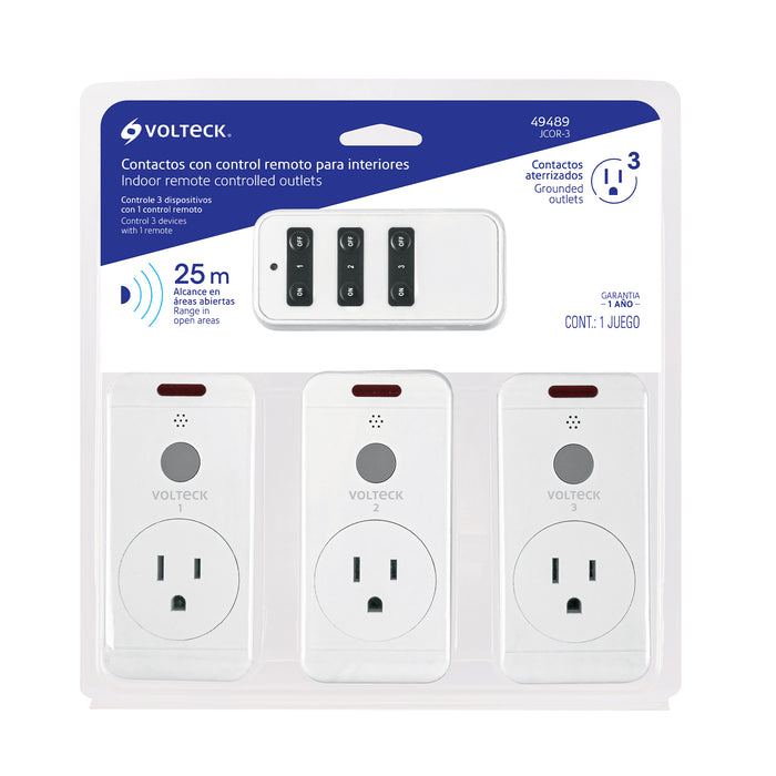 Juego de 3 Contactos con control remoto, Volteck 49489