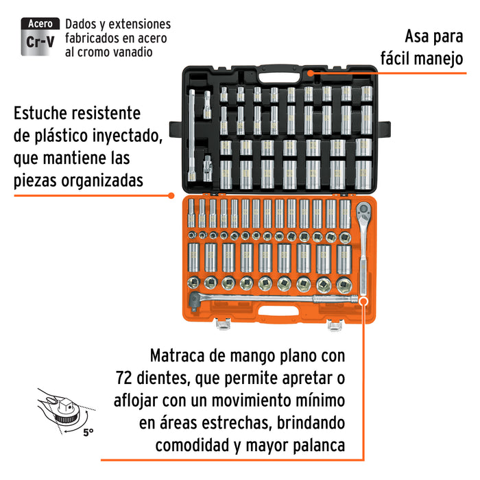 Juego de 83 herramientas cuadro 1/2' std y mm para mecánico Código: 102390
