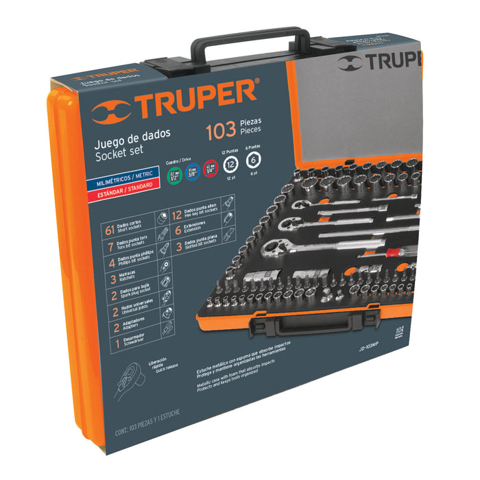 Juego 103 herramientas 1/4', 3/8' y 1/2' std y mm p/mecánico 12893 JD-103MP