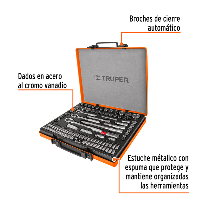 Juego 103 herramientas 1/4', 3/8' y 1/2' std y mm p/mecánico 12893 JD-103MP