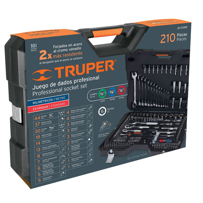 Juego 210 herramientas 1/4', 3/8' y 1/2' std y mm p/mecánico 15695 JD-210MP
